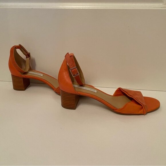 DIANE VON FURSTENBERG SANDALS BLOCK HEELS PEACH CORAL SUEDE LEATHER - Picture 4 of 13